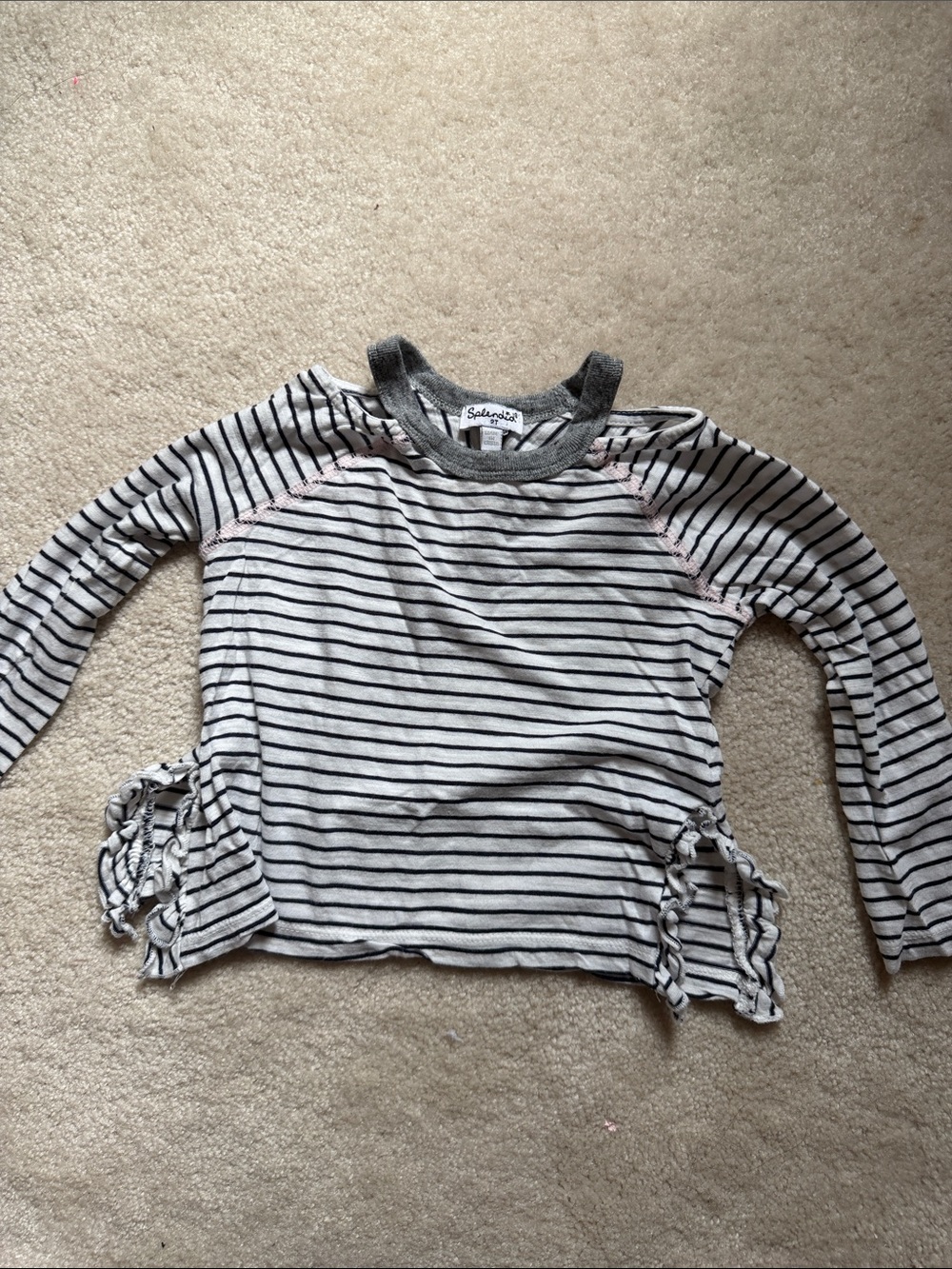 Splendid Gray & White Striped Long-Sleeve Tee with Side Ties